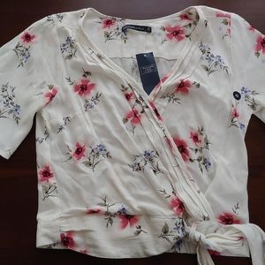 Abercrombie Tie Front Shirt - White/Floral - XS